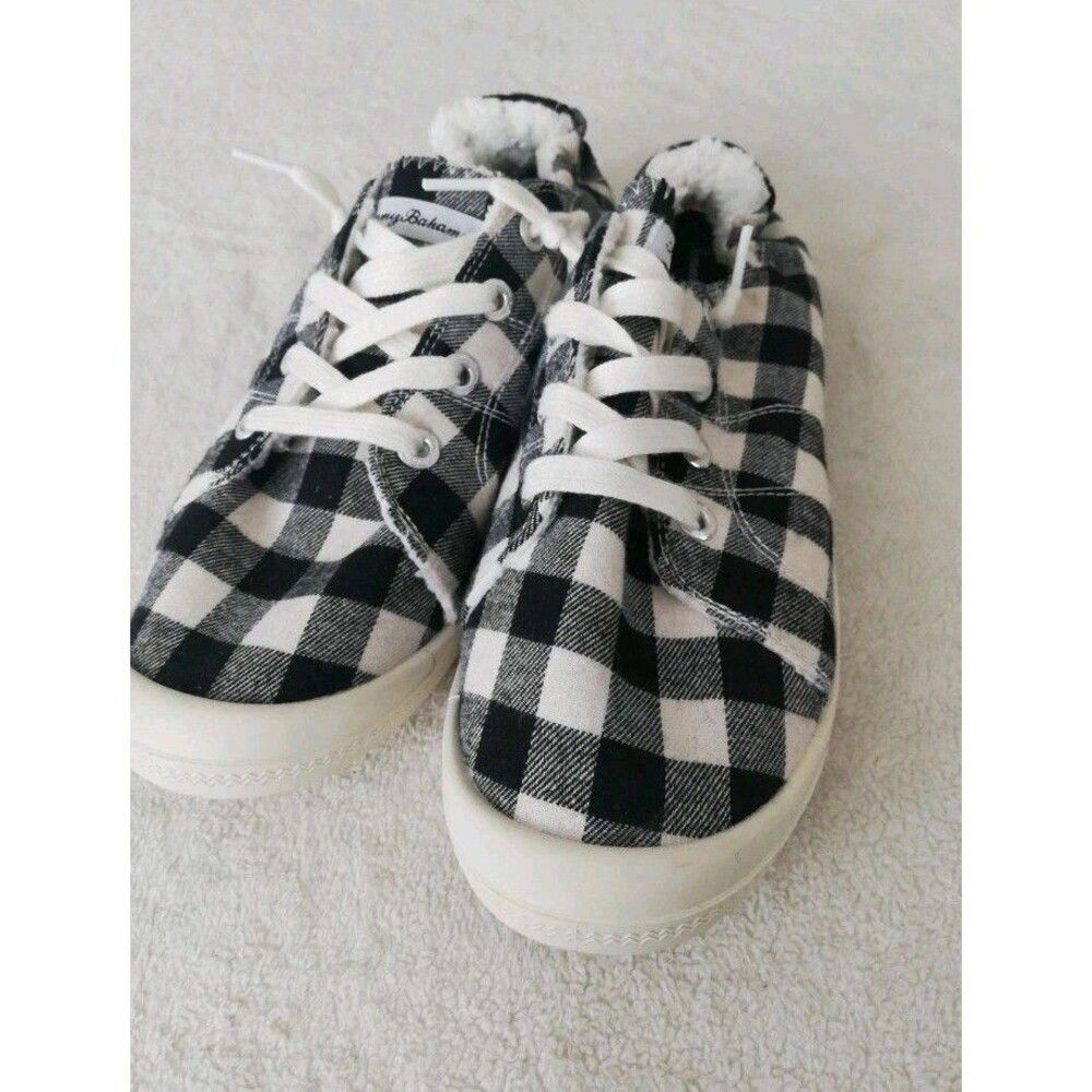 Tommy Bahama Womens Size 7 Canvas Memory Foam Casual Shoe Black Cream Preloved